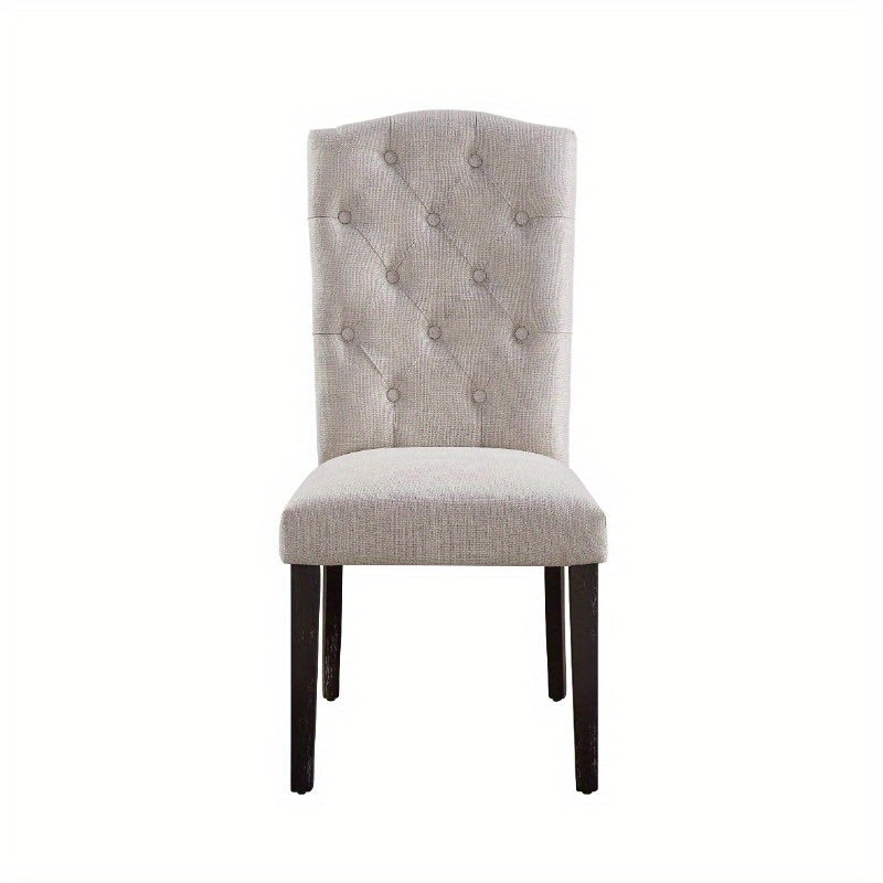 Modern Dining Chairs Set of 2, Beige Linen Fabric and Espresso Finish, Sturdy Frame for Kitchen, Dining Room, Comfortable Seating, Easy to Clean, Neutral Tone Home Decor.