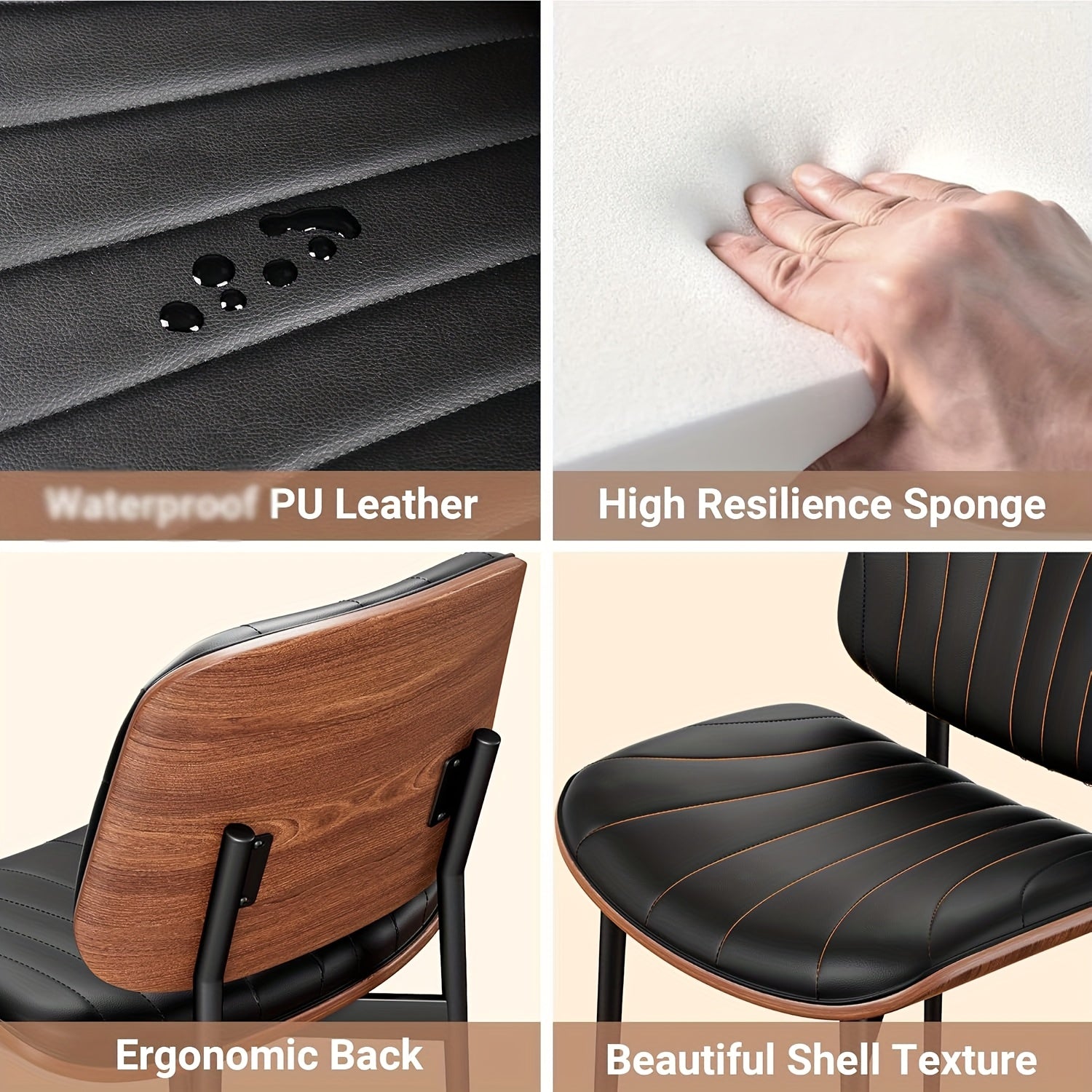 Set Of 2 Modern Faux Leather Dining Chairs, Padded Seat & Backrest, Metal Legs with Adjustable Feet, for Kitchen, Dining Room, Office