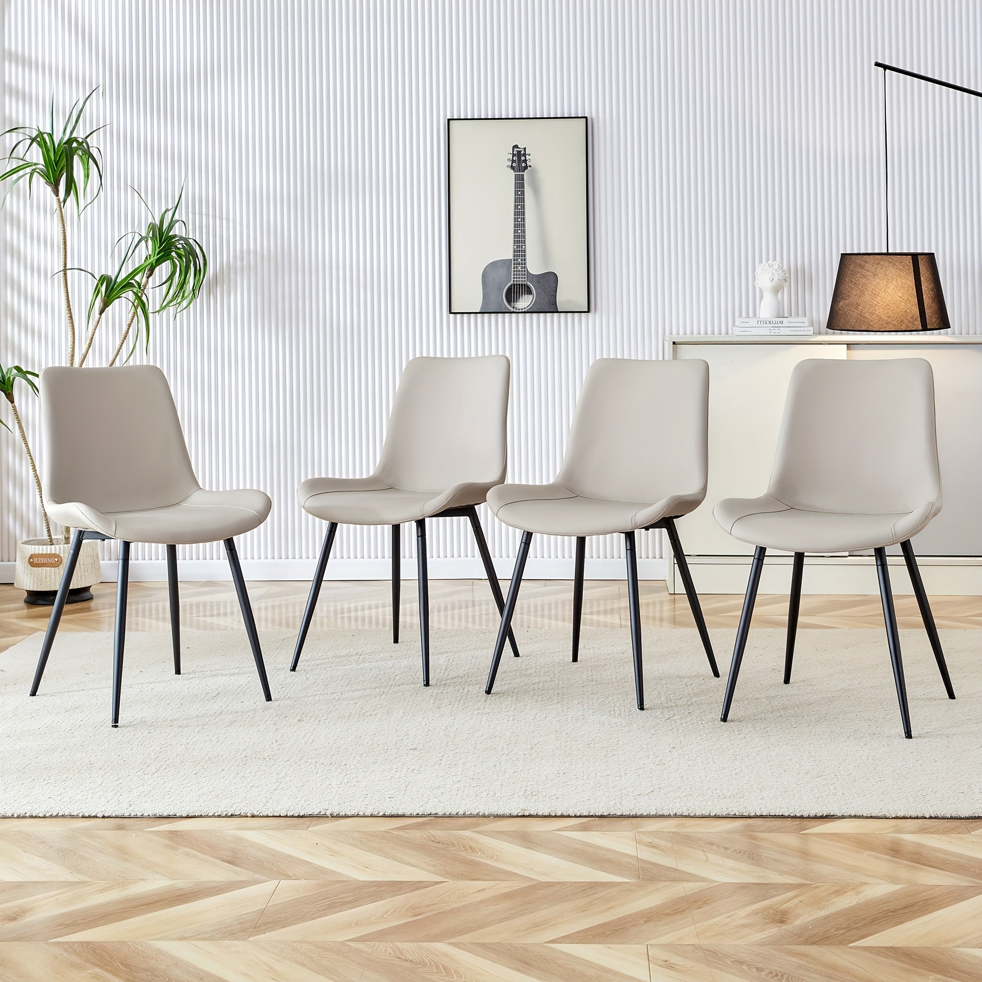 Set of 4 Modern PU Leather Dining Chairs with Sturdy Metal Legs, Upholstered Seat Dinner Chairs, Fashionable, Durable, And Comfortable, Accent Side Chairs for Indoor Kitchen Living Room, Easy to Install, Discount Offers