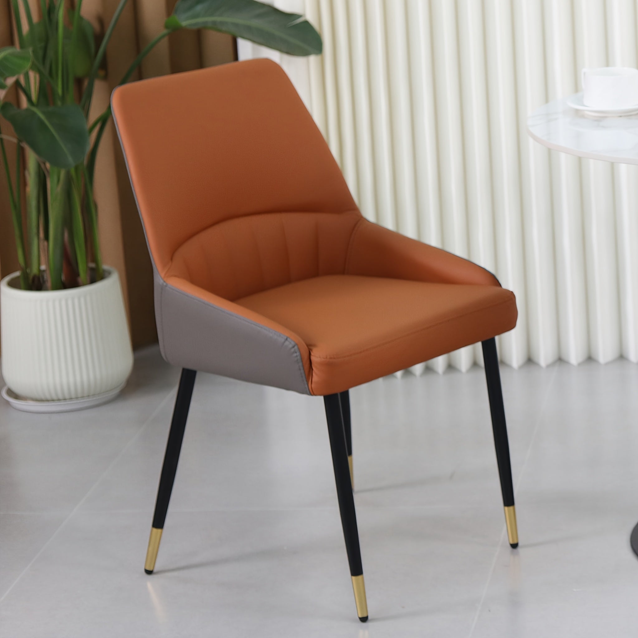 Set of 2 Modern Comfy Kitchen Chairs | Upholstered Faux Leather Accent Chairs with Thick Cushions, Wide Padded Seat, Metal Frame, Mixed Color - AESOME