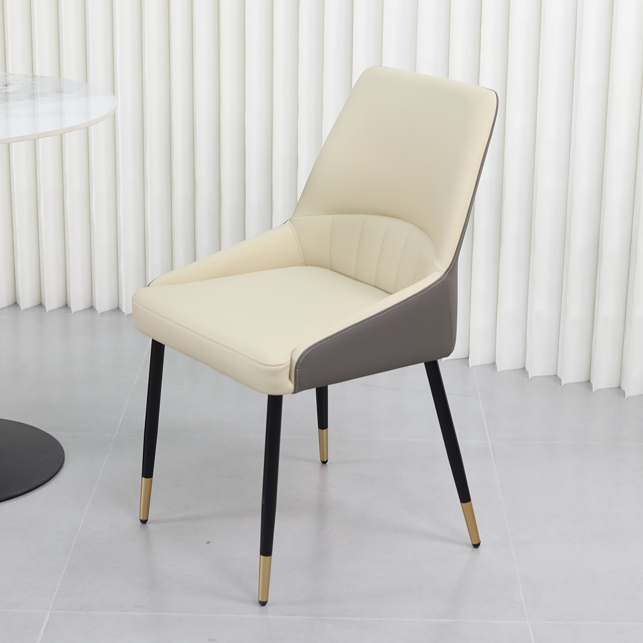 Set of 2 Modern Comfy Kitchen Chairs | Upholstered Faux Leather Accent Chairs with Thick Cushions, Wide Padded Seat, Metal Frame, Mixed Color - AESOME