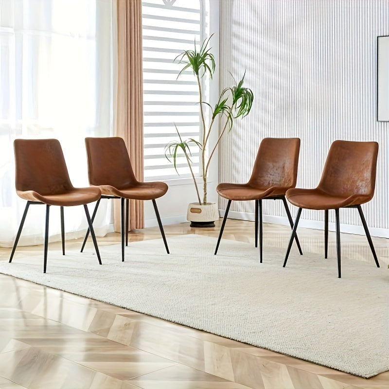 Set of 4 Modern PU Leather Dining Chairs with Sturdy Metal Legs, Upholstered Seat Dinner Chairs, Fashionable, Durable, And Comfortable, Accent Side Chairs for Indoor Kitchen Living Room, Easy to Install, Discount Offers