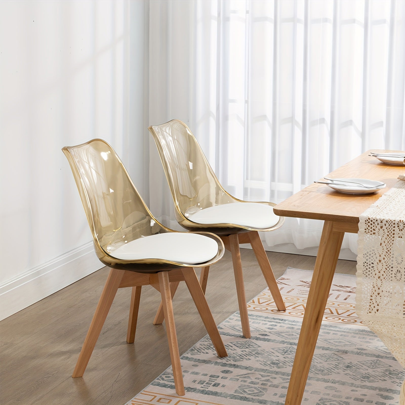 Mojay Dining Chairs Set of 2, Modern Clear Acrylic with Faux Leather Seat Cushions, for Kitchen Dining Room Patio or Restaurant