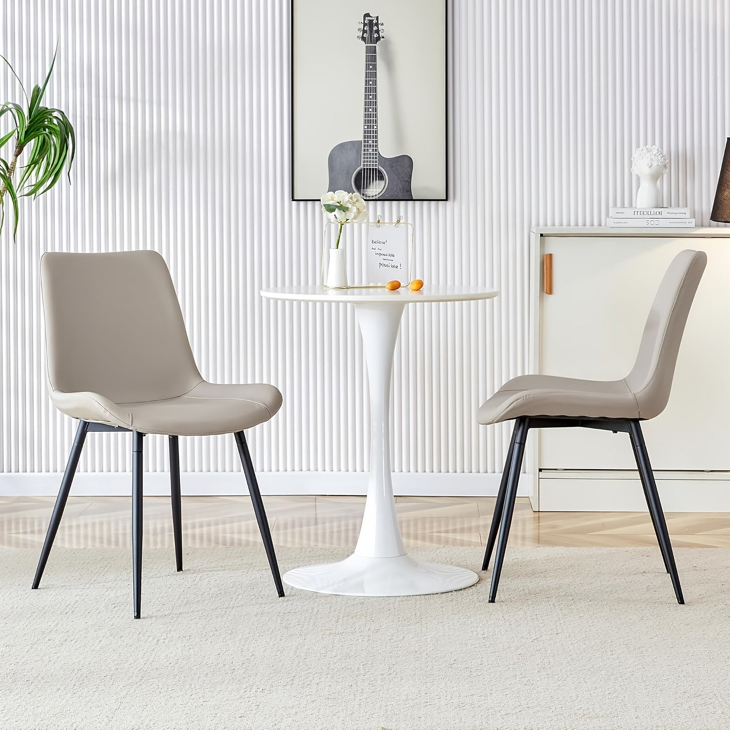 Set of 4 Modern PU Leather Dining Chairs with Sturdy Metal Legs, Upholstered Seat Dinner Chairs, Fashionable, Durable, And Comfortable, Accent Side Chairs for Indoor Kitchen Living Room, Easy to Install, Discount Offers