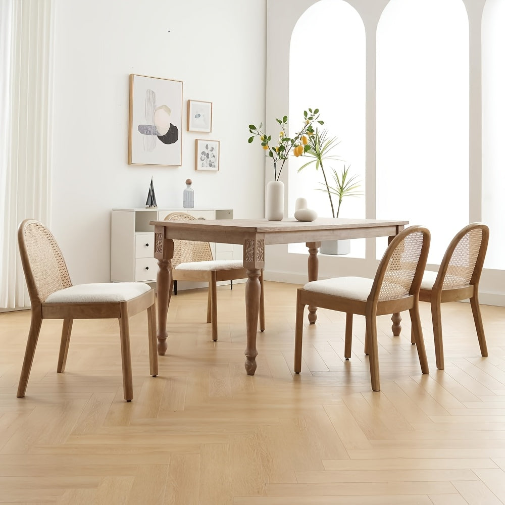 Set of 2 Mid-Century Modern Rattan Dining Chairs, Wooden Dining Room Chair with Cane Backrest and Padded Seat