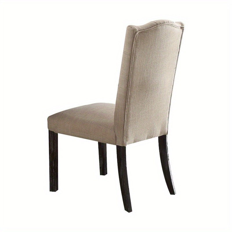 Modern Dining Chairs Set of 2, Beige Linen Fabric and Espresso Finish, Sturdy Frame for Kitchen, Dining Room, Comfortable Seating, Easy to Clean, Neutral Tone Home Decor.