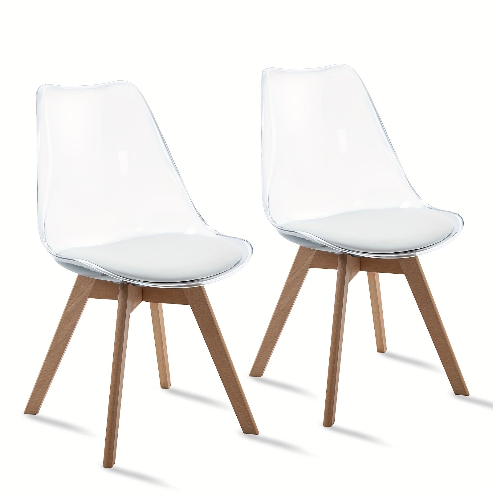 Mojay Dining Chairs Set of 2, Modern Clear Acrylic with Faux Leather Seat Cushions, for Kitchen Dining Room Patio or Restaurant
