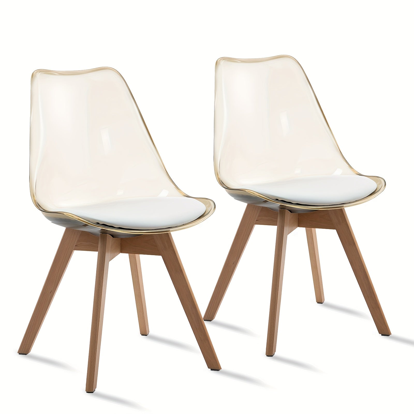 Mojay Dining Chairs Set of 2, Modern Clear Acrylic with Faux Leather Seat Cushions, for Kitchen Dining Room Patio or Restaurant