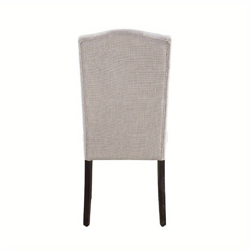 Modern Dining Chairs Set of 2, Beige Linen Fabric and Espresso Finish, Sturdy Frame for Kitchen, Dining Room, Comfortable Seating, Easy to Clean, Neutral Tone Home Decor.