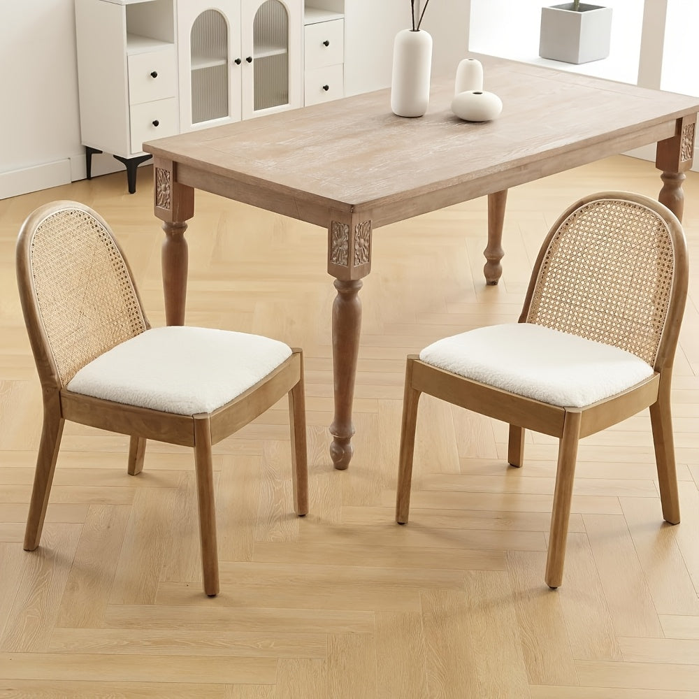 Set of 2 Mid-Century Modern Rattan Dining Chairs, Wooden Dining Room Chair with Cane Backrest and Padded Seat