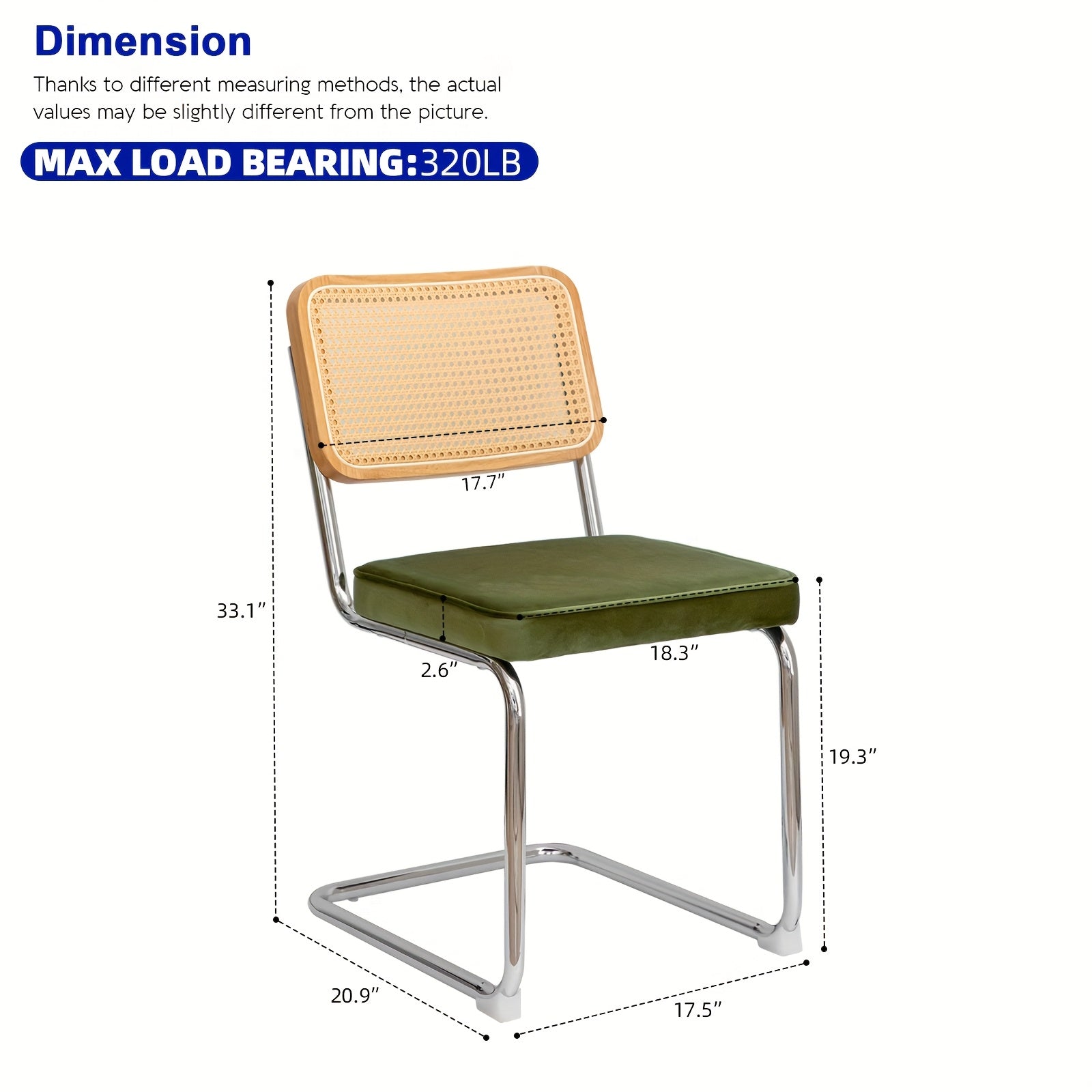Set of 2 Mid-Century Modern Breuer-Inspired Dining Chairs - Green Velvet Rattan Accent Chairs with Chrome Legs, Upholstered Seats & Sturdy Metal Frame, Contemporary Design for Kitchen, Living Room, Dining Room - Easy-Clean Fabric & Durable Construct