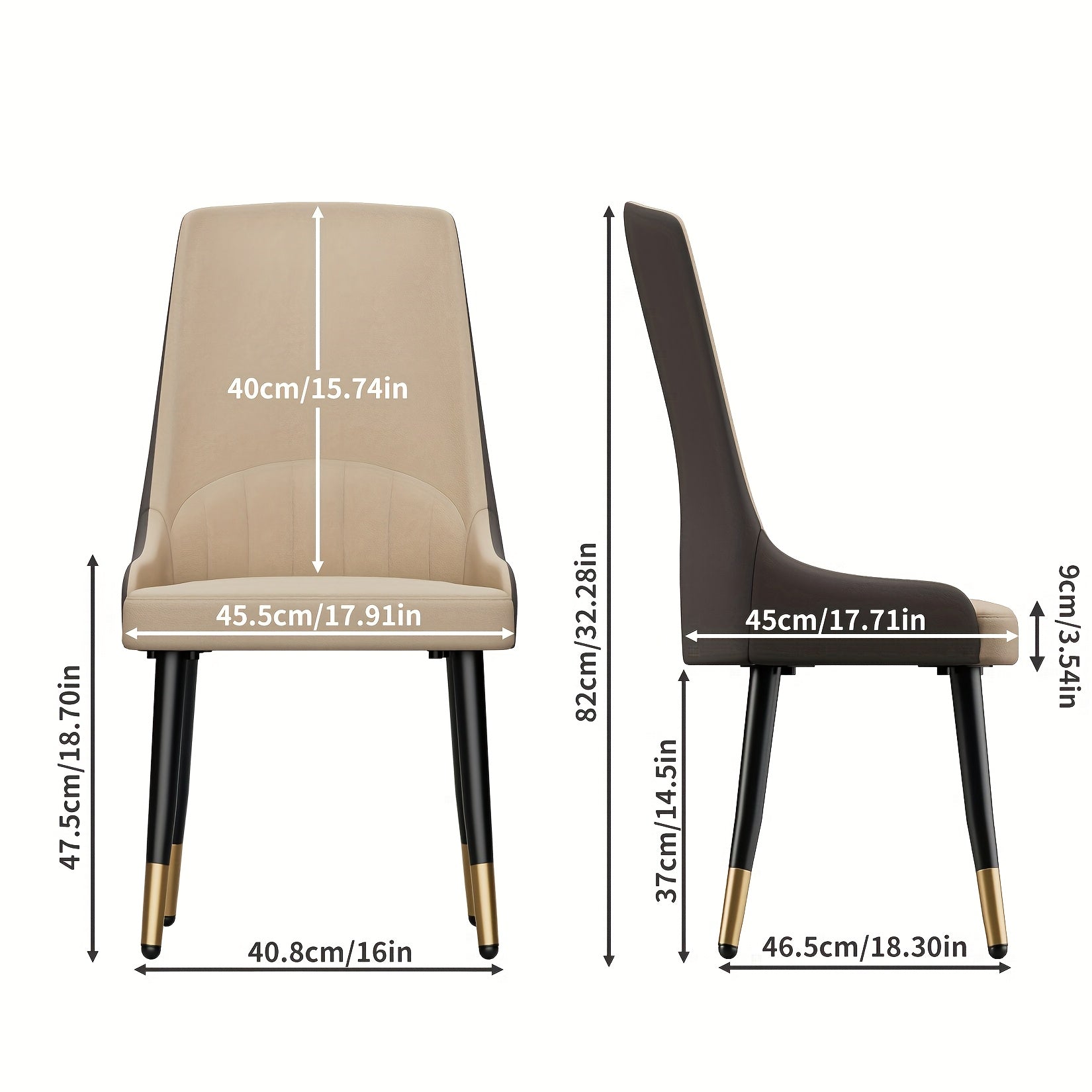 Set of 2 Modern Comfy Kitchen Chairs | Upholstered Faux Leather Accent Chairs with Thick Cushions, Wide Padded Seat, Metal Frame, Mixed Color - AESOME