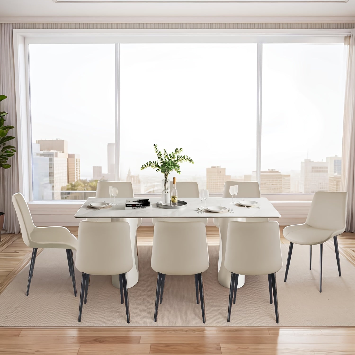 Set of 4 Modern PU Leather Dining Chairs with Sturdy Metal Legs, Upholstered Seat Dinner Chairs, Fashionable, Durable, And Comfortable, Accent Side Chairs for Indoor Kitchen Living Room, Easy to Install, Discount Offers