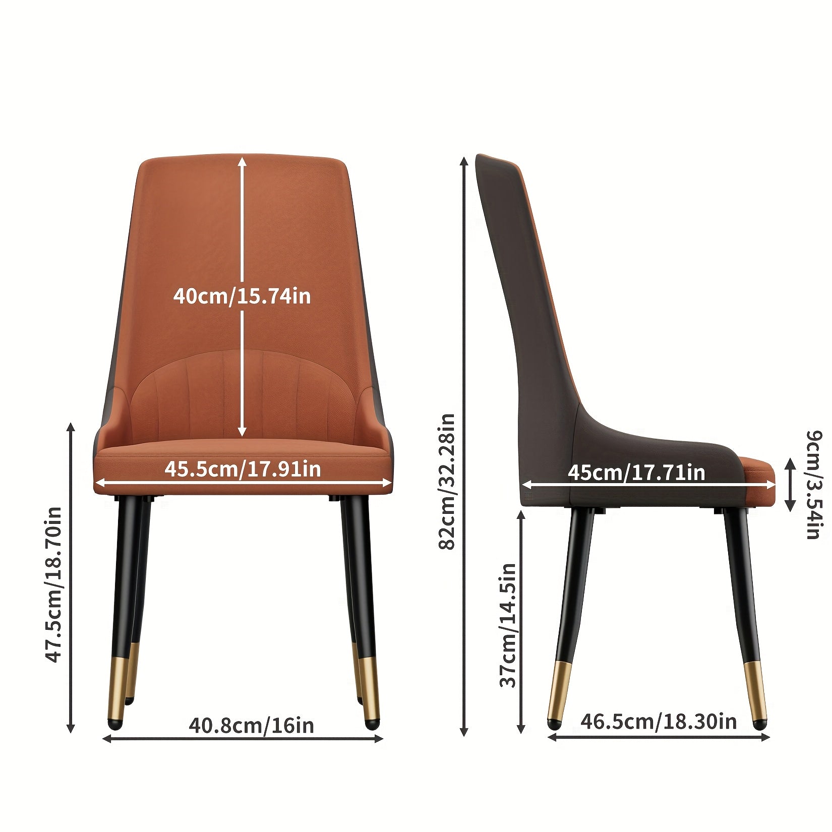 Set of 2 Modern Comfy Kitchen Chairs | Upholstered Faux Leather Accent Chairs with Thick Cushions, Wide Padded Seat, Metal Frame, Mixed Color - AESOME